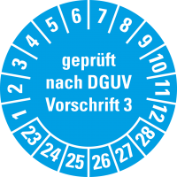 Prüfplakette geprüft nach DGUV Vorschrift 3 Nächster Prüftermin, 23-28, hellblau, 500/Rolle